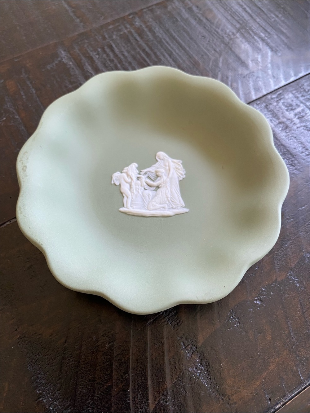 Wedgwood Pale Green Scalloped Jasperware 4” Trinket Dish